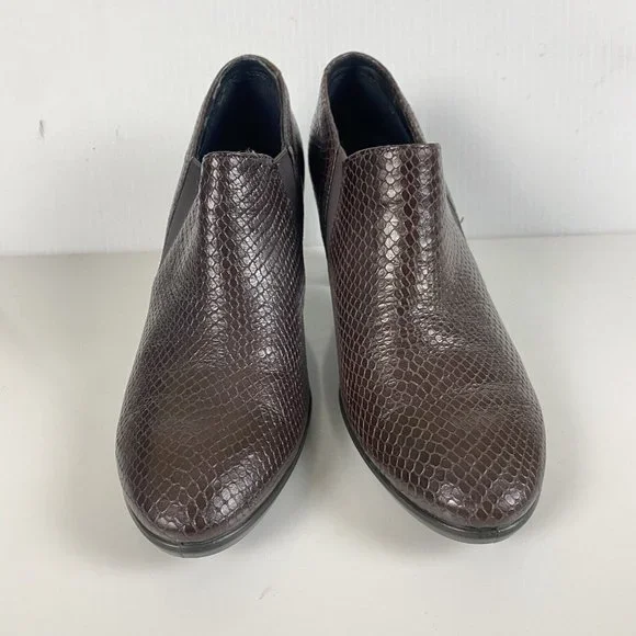 Ecco Danish Design Snake Embossed Leather Heel Bootie Brown Women's 39 US 8/8.5 - Picture 2 of 12